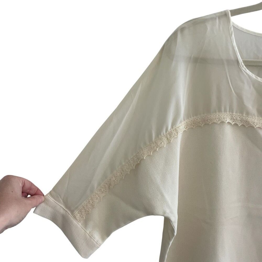 New Harve Benard Winter White Pullover Blouse Top Size Large Cream Lace - Picture 5 of 6